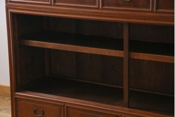 アンティーク家具　最高級　特別注文造り　三方ケヤキ無垢材の二段重ね水屋箪笥(茶箪笥、収納棚、食器棚)