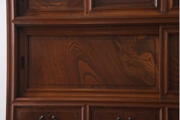 アンティーク家具　最高級　特別注文造り　三方ケヤキ無垢材の二段重ね水屋箪笥(茶箪笥、収納棚、食器棚)