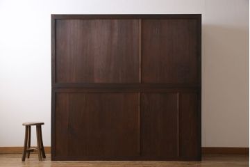 アンティーク家具　最高級　特別注文造り　三方ケヤキ無垢材の二段重ね水屋箪笥(茶箪笥、収納棚、食器棚)