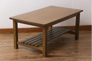 リメイク家具　ナラ材　素朴な木の風合いがレトロなセンターテーブル(ローテーブル、リビングテーブル、作業台)