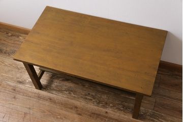 リメイク家具　ナラ材　素朴な木の風合いがレトロなセンターテーブル(ローテーブル、リビングテーブル、作業台)