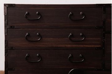 アンティーク家具　昭和初期　銅金具　総桐材　柔らかな木肌が味わいのある小箪笥(ローチェスト、桐箪笥、桐たんす)