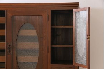 アンティーク家具　大正ロマン　上手物　結霜ガラスとダイヤガラスが上品な衣装箪笥(収納棚、引き出し、チェスト)