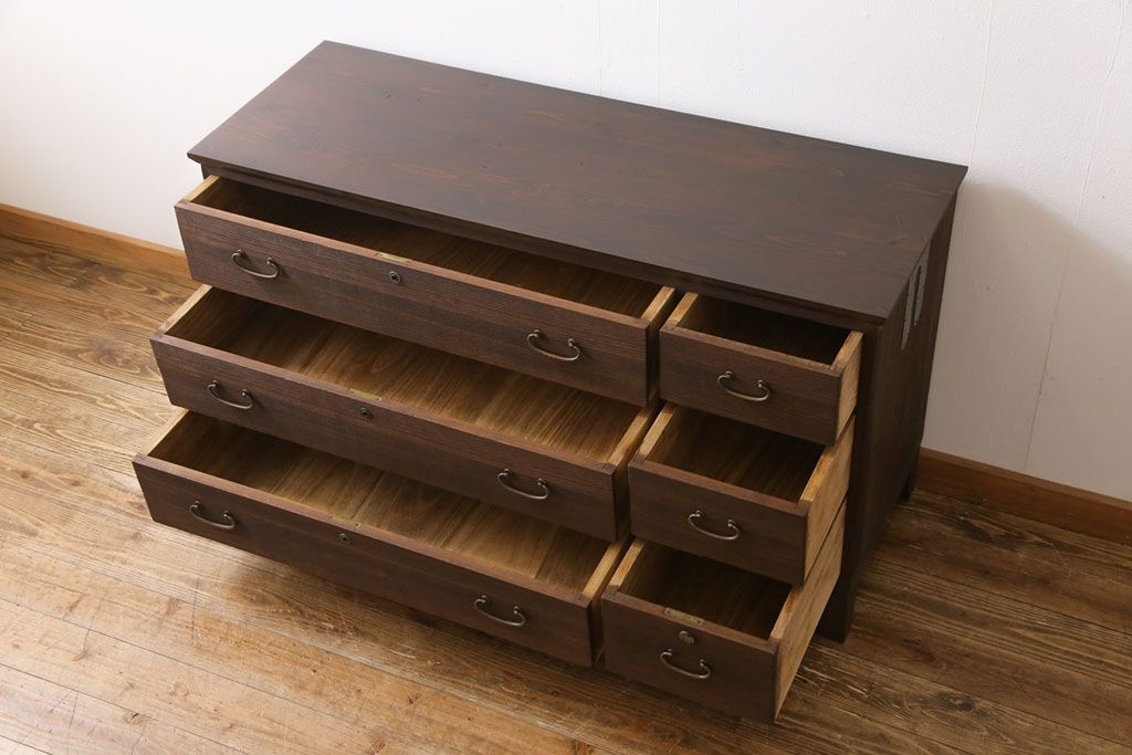 アンティーク家具　和製アンティーク　リメイク　桐材　シンプルで使い勝手の良い箪笥サイドチェスト(サイドボード、引き出し、桐箪笥、桐たんす)