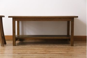 リメイク家具　ナラ材　素朴な木の風合いがレトロなセンターテーブル(ローテーブル、リビングテーブル、作業台)(1)