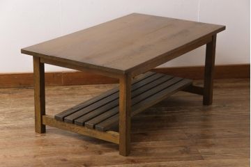 リメイク家具　ナラ材　素朴な木の風合いがレトロなセンターテーブル(ローテーブル、リビングテーブル、作業台)(1)