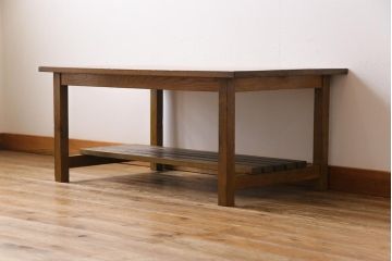 リメイク家具　ナラ材　素朴な木の風合いがレトロなセンターテーブル(ローテーブル、リビングテーブル、作業台)(1)