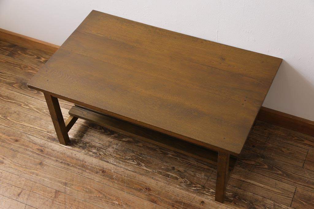 リメイク家具　ナラ材　素朴な木の風合いがレトロなセンターテーブル(ローテーブル、リビングテーブル、作業台)(1)