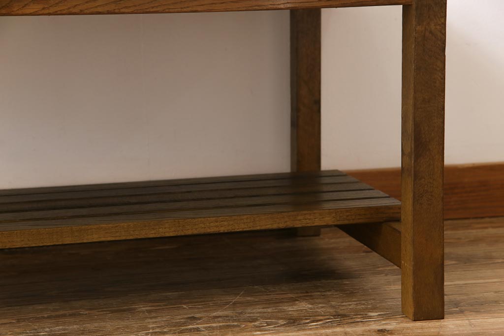 リメイク家具　ナラ材　素朴な木の風合いがレトロなセンターテーブル(ローテーブル、リビングテーブル、作業台)(1)