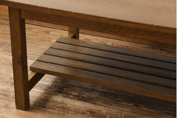 リメイク家具　ナラ材　素朴な木の風合いがレトロなセンターテーブル(ローテーブル、リビングテーブル、作業台)(1)