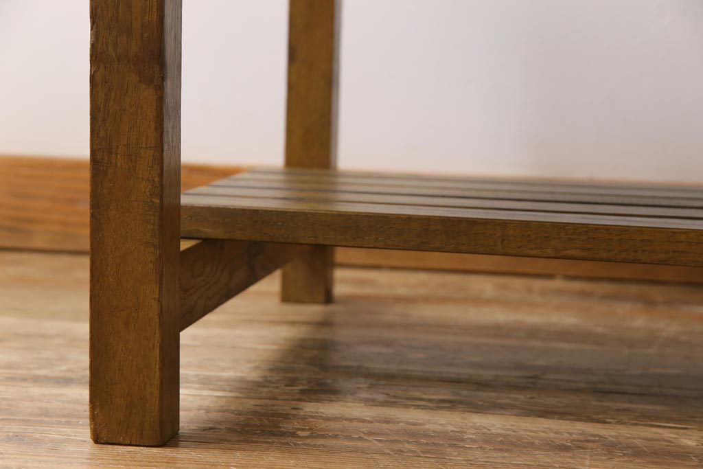 リメイク家具　ナラ材　素朴な木の風合いがレトロなセンターテーブル(ローテーブル、リビングテーブル、作業台)(1)