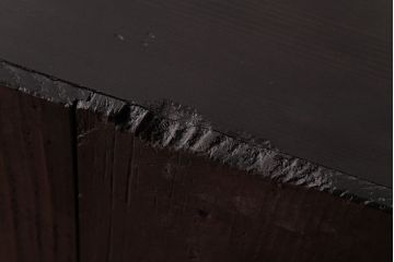 リメイク家具　オリジナル花ガラス入り　鉄脚付きがおしゃれな小振りな戸棚(収納棚、食器棚)