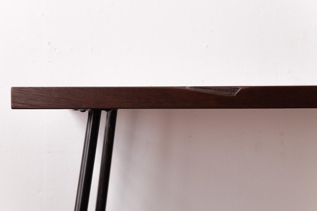 ラフジュ工房オリジナル　古い木の質感が味わい深いシンプルな鉄脚サイドテーブル(センターテーブル、花台、飾り台)