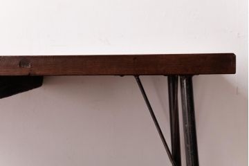 古材リメイク　異素材ミックスがお洒落な鉄脚サイドテーブル(センターテーブル、ベンチ、飾り台)