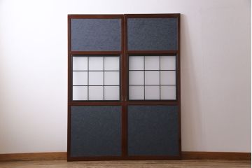 昭和中期　すりガラス入り　漆塗り　和モダンな雰囲気がお洒落な仕切り戸(建具、襖、引き戸)