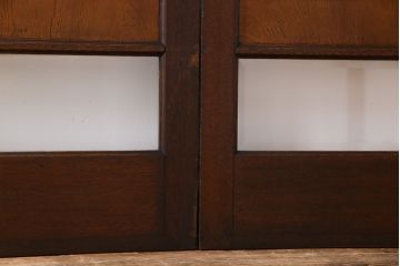 昭和レトロ　太い框と珍しいデザインが目を引く仕切り戸2枚セット(引き戸、建具)
