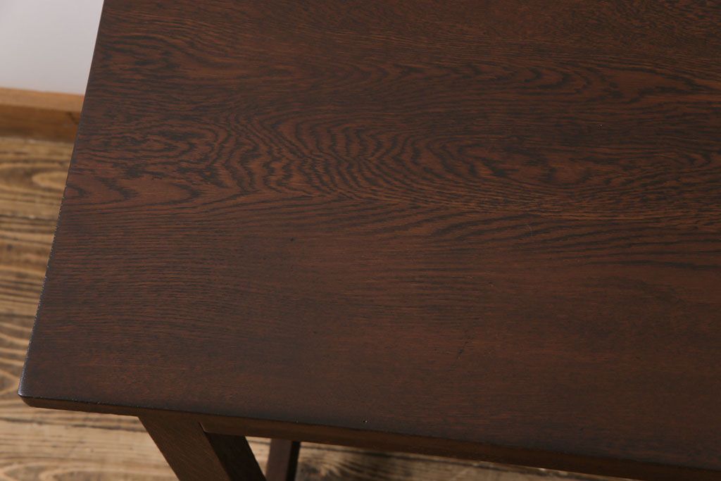 レトロ家具　昭和レトロ　ナラ材　収納力にも優れた薄型の片袖机(カウンターテーブル、作業台)