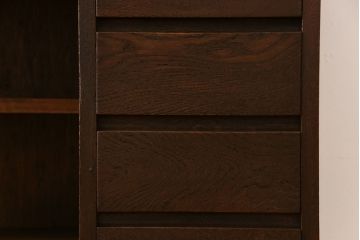 レトロ家具　昭和レトロ　ナラ材　収納力にも優れた薄型の片袖机(カウンターテーブル、作業台)