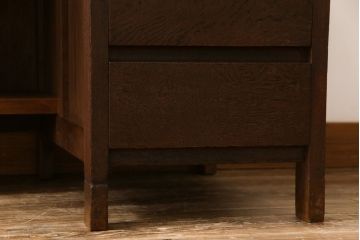 レトロ家具　昭和レトロ　ナラ材　収納力にも優れた薄型の片袖机(カウンターテーブル、作業台)