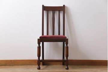 アンティーク家具　イギリスアンティーク　オーク材　挽き物の脚が目を引くダイニングチェア(ワークチェア、椅子)(2)