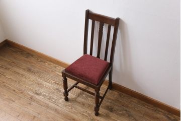 アンティーク家具　イギリスアンティーク　オーク材　挽き物の脚が目を引くダイニングチェア(ワークチェア、椅子)(2)