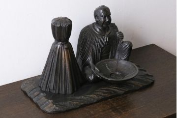 アンティーク雑貨　昭和期　民芸品　宇野広芳　木彫り　味わいのある表情の水戸農人形(置き物、ディスプレイ)