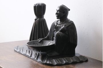 アンティーク雑貨　昭和期　民芸品　宇野広芳　木彫り　味わいのある表情の水戸農人形(置き物、ディスプレイ)