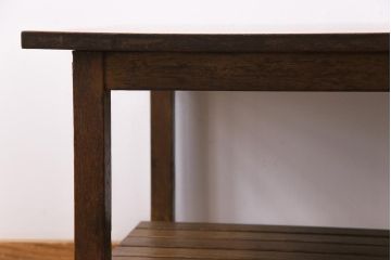 リメイク家具　ナラ材　素朴な木の風合いがレトロなセンターテーブル(ローテーブル、リビングテーブル、作業台)(2)