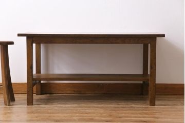 リメイク家具　ナラ材　素朴な木の風合いがレトロなセンターテーブル(ローテーブル、リビングテーブル、作業台)(3)