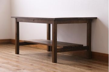 リメイク家具　ナラ材　素朴な木の風合いがレトロなセンターテーブル(ローテーブル、リビングテーブル、作業台)(3)