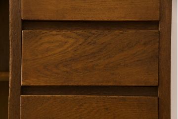 レトロ家具　昭和レトロ　ナラ材　収納力にも優れた薄型の片袖机(カウンターテーブル、作業台)(1)