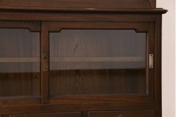アンティーク家具　極上品!　和製アンティーク　希少な総ケヤキ材の重ねガラス戸棚(収納棚、飾り棚、キャビネット)