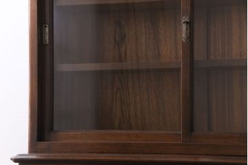 アンティーク家具　極上品!　和製アンティーク　希少な総ケヤキ材の重ねガラス戸棚(収納棚、飾り棚、キャビネット)