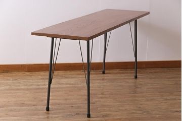 古材リメイク　ケヤキ材一枚板　力強い杢目が目を引く鉄脚テーブル(コンソールテーブル、作業台)