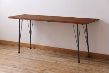 古材リメイク　ケヤキ材一枚板　力強い杢目が目を引く鉄脚テーブル(コンソールテーブル、作業台)