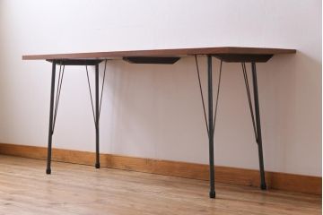 古材リメイク　ケヤキ材一枚板　力強い杢目が目を引く鉄脚テーブル(コンソールテーブル、作業台)