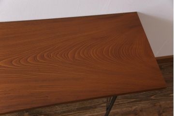 古材リメイク　ケヤキ材一枚板　力強い杢目が目を引く鉄脚テーブル(コンソールテーブル、作業台)