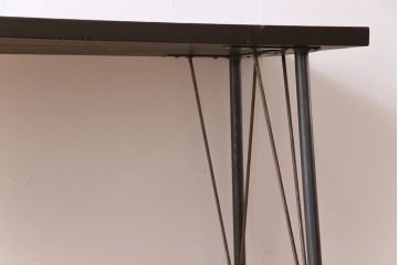 明治大正期　栃の木材一枚板　古材リメイク　渋い趣の鉄脚テーブル(コンソールテーブル、飾り台)