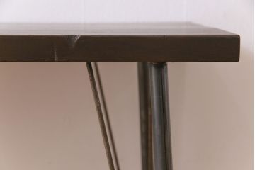 明治大正期　栃の木材一枚板　古材リメイク　渋い趣の鉄脚テーブル(コンソールテーブル、飾り台)
