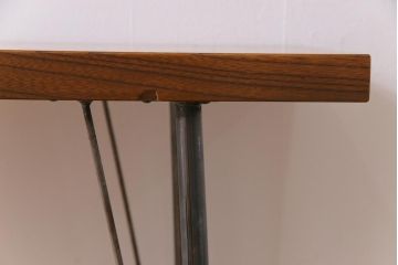 古材リメイク　ケヤキ材一枚板　温かな色味と力強い杢目が魅力の鉄脚テーブル(コンソールテーブル)