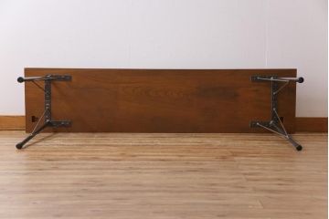 古材リメイク　ケヤキ材一枚板　温かな色味と力強い杢目が魅力の鉄脚テーブル(コンソールテーブル)