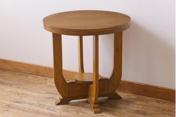 アンティーク家具　昭和中期　ナラ材　素朴で温もり溢れるコーヒーテーブル(ラウンドテーブル、花台)