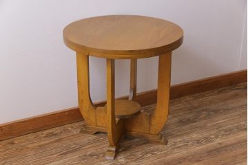 アンティーク家具　昭和中期　ナラ材　素朴で温もり溢れるコーヒーテーブル(ラウンドテーブル、花台)