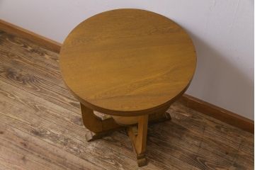 アンティーク家具　昭和中期　ナラ材　素朴で温もり溢れるコーヒーテーブル(ラウンドテーブル、花台)