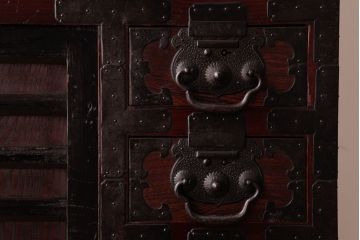 アンティーク家具　和製アンティーク　前面ケヤキ材　使い込まれた風合いが魅力的な松本帳場箪笥(時代箪笥、和タンス)