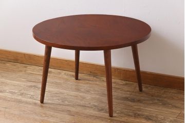 リメイク品　漆塗り　天板ケヤキ一枚板　ダイナミックな杢目が目を引くラウンドテーブル(リビングテーブル)(1)