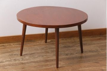 リメイク品　漆塗り　天板ケヤキ一枚板　ダイナミックな杢目が目を引くラウンドテーブル(リビングテーブル)(2)