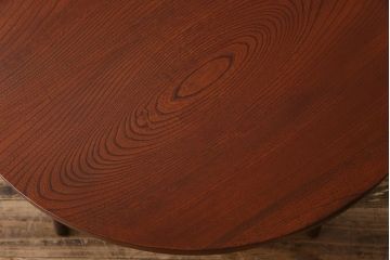 リメイク品　漆塗り　天板ケヤキ一枚板　ダイナミックな杢目が目を引くラウンドテーブル(リビングテーブル)(2)