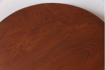 リメイク品　漆塗り　天板ケヤキ一枚板　ダイナミックな杢目が目を引くラウンドテーブル(リビングテーブル)(2)
