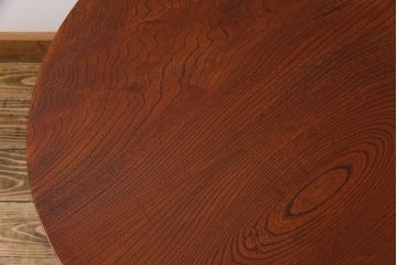 リメイク品　漆塗り　天板ケヤキ一枚板　ダイナミックな杢目が目を引くラウンドテーブル(リビングテーブル)(2)